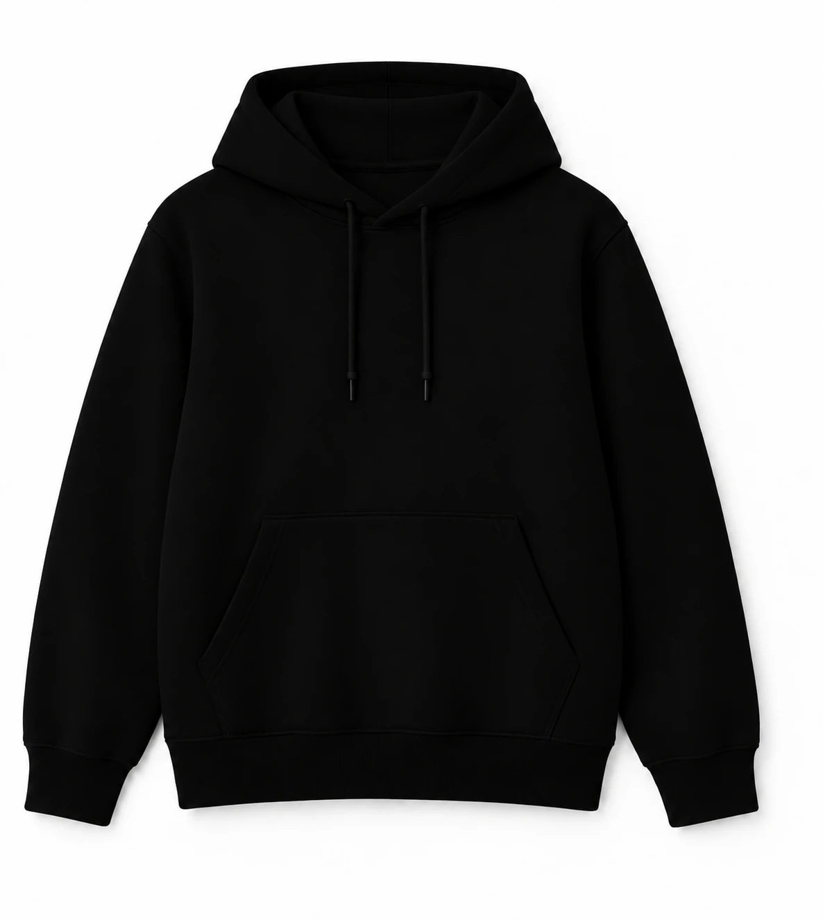 Dark hoodie whose internal seams and fabric details are difficult to see in deep shadows.