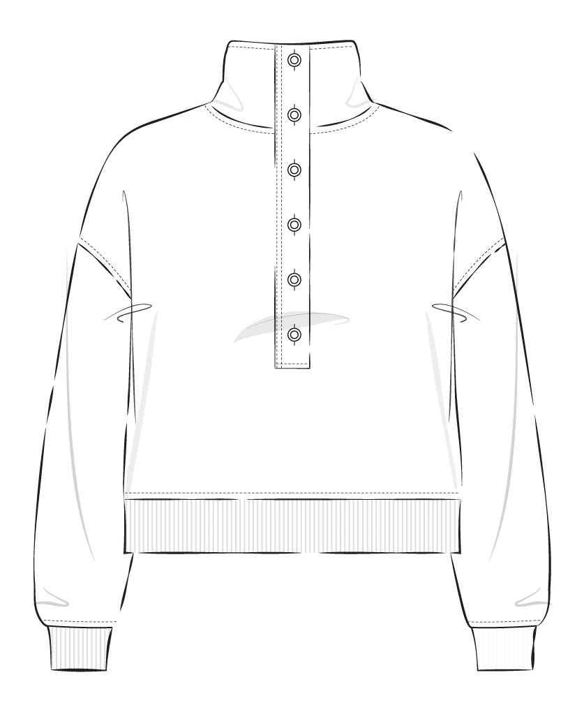 Pullover sketch with breaks in the shoulder, sleeve and hem lines.
