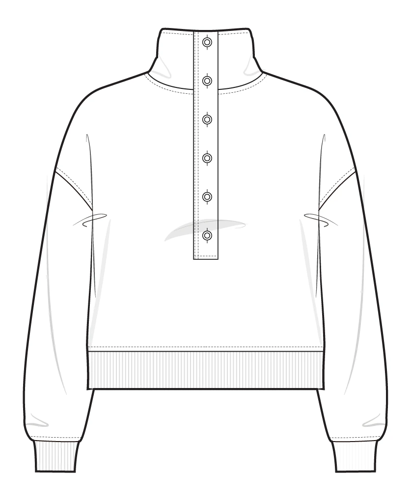 Black-line pullover sketch with clean, closed boundaries.